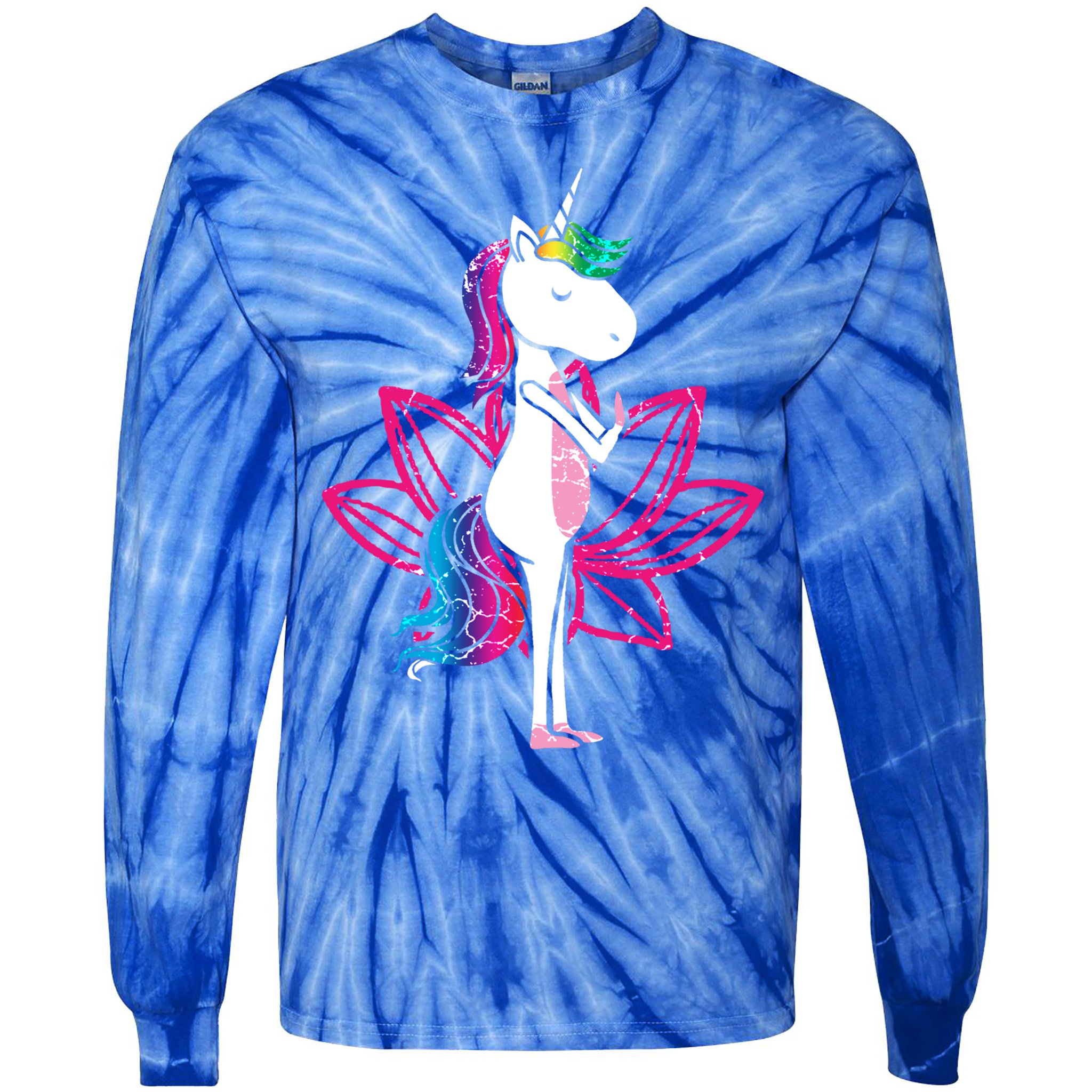 Yoga Cute Unicorn Magical Horse Retro Fitness Unicorns Gift Tie-Dye Long Sleeve Shirt