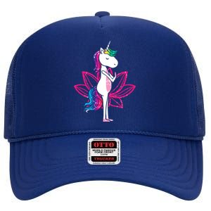 Yoga Cute Unicorn Magical Horse Retro Fitness Unicorns Gift High Crown Mesh Back Trucker Hat