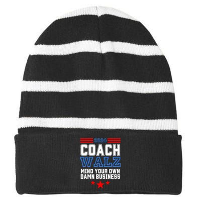 Yes Coach Walz Mind Your Own Damn Business Tim Walz Speech Striped Beanie with Solid Band