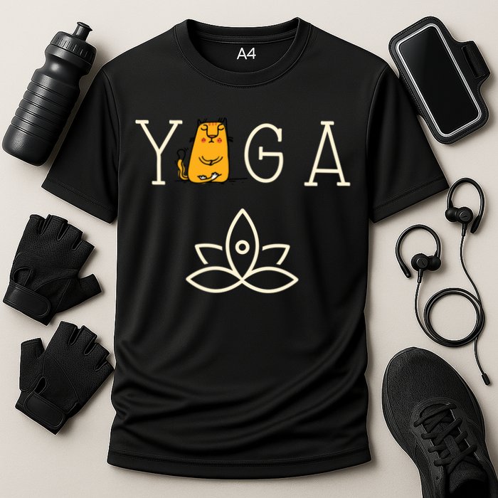 Yoga Cat With Lotus Pose Gift Cooling Performance Crew T-Shirt