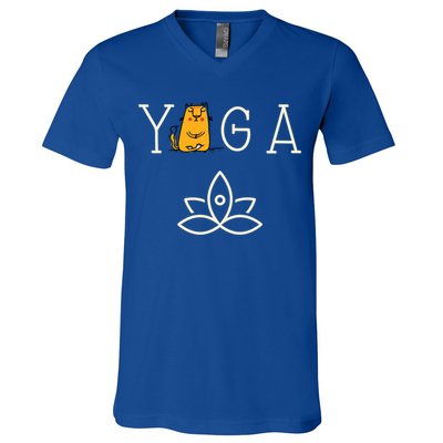 Yoga Cat With Lotus Pose Gift V-Neck T-Shirt