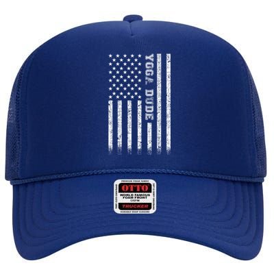 Yoga Dude American Flag Great Gift High Crown Mesh Back Trucker Hat