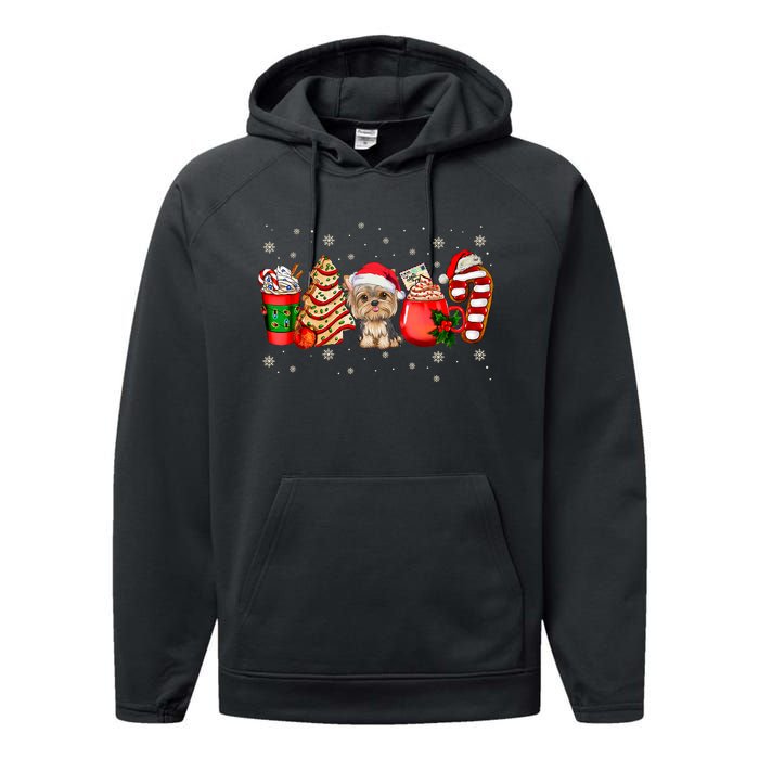 Yorkie Dog Christmas Pajamas Coffee Latte Mugs Xmas Tree Performance Fleece Hoodie