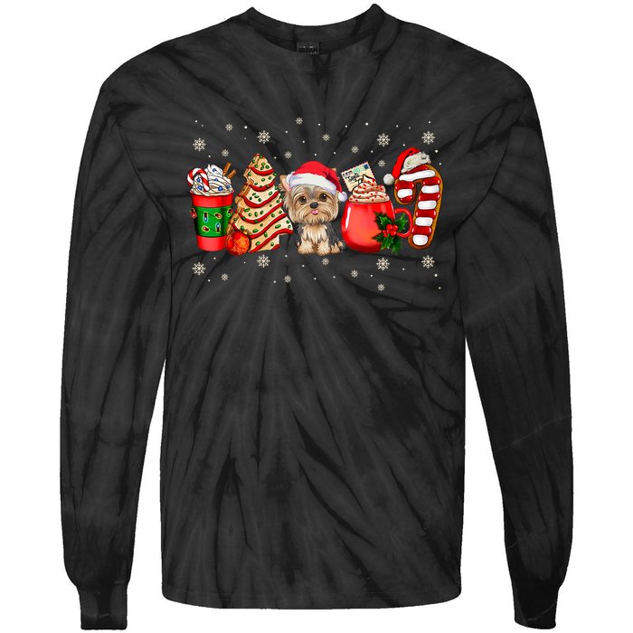 Yorkie Dog Christmas Pajamas Coffee Latte Mugs Xmas Tree Tie-Dye Long Sleeve Shirt