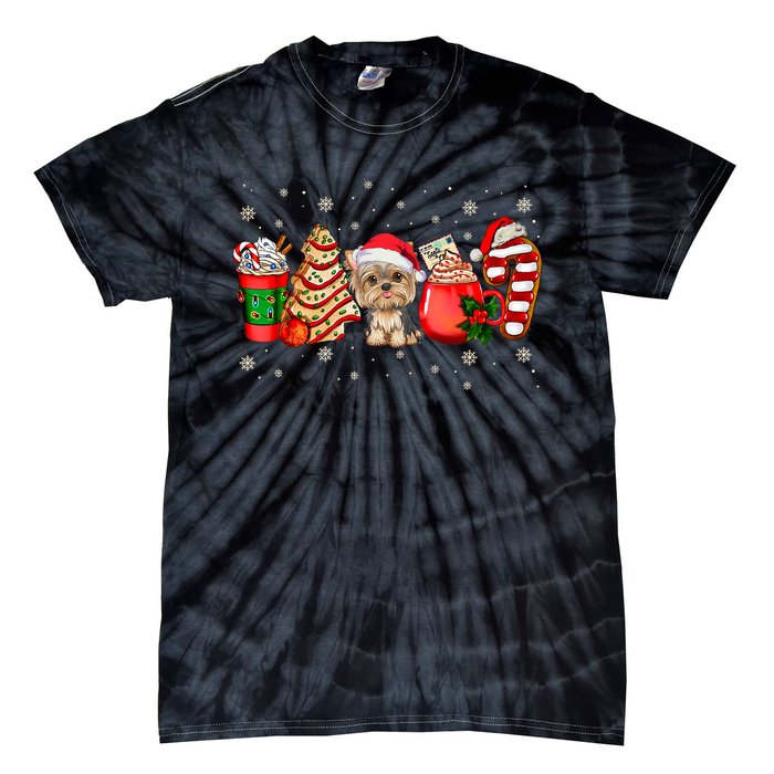 Yorkie Dog Christmas Pajamas Coffee Latte Mugs Xmas Tree Tie-Dye T-Shirt