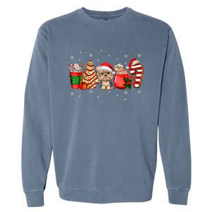 Yorkie Dog Christmas Pajamas Coffee Latte Mugs Xmas Tree Garment-Dyed Sweatshirt