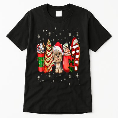 Yorkie Dog Christmas Pajamas Coffee Latte Mugs Xmas Tree Tall T-Shirt