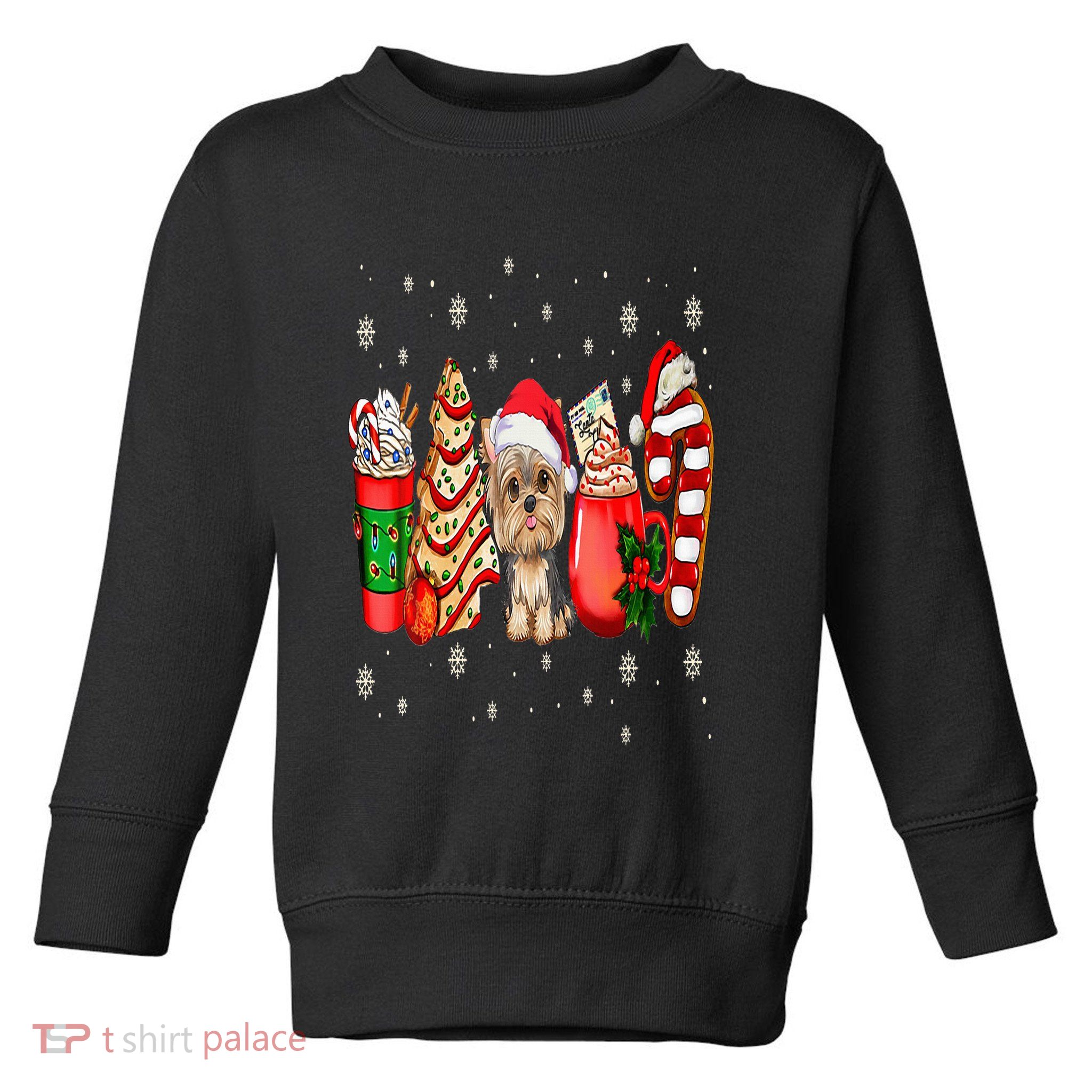Yorkie Dog Christmas Pajamas Coffee Latte Mugs Xmas Tree Toddler Sweatshirt