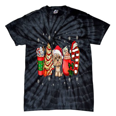 Yorkie Dog Christmas Pajamas Coffee Latte Mugs Xmas Tree Tie-Dye T-Shirt