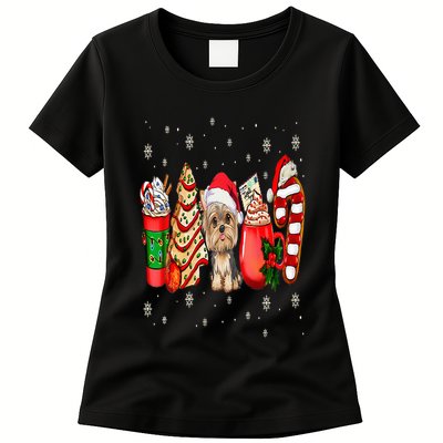 Yorkie Dog Christmas Pajamas Coffee Latte Mugs Xmas Tree Womens T-Shirt