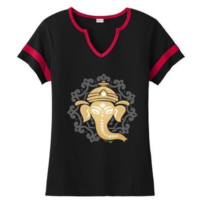 Yoga Dala Elephant Hindus Dharma Chakra Hinduism Funny Gift Ladies Halftime Notch Neck Tee