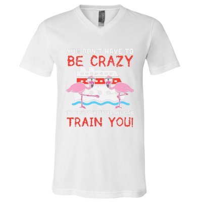 You Dont Have To Be Crazy Cruise Flamingo Cruising Trip Gift V-Neck T-Shirt