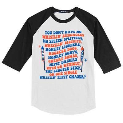 You Dont Have No Whistlin Bungholes Funny July 4th Of July Kids Colorblock Raglan Jersey
