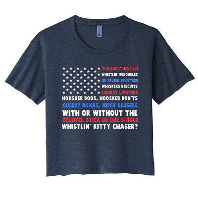 You Dont Have No Whistlin Bungholes Fireworks Joe Dirt Usa American Flag Women's Crop Top Tee