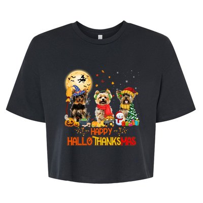 Yorkie Dog Halloween Thanksgiving Happy Hallothanksmas Bella+Canvas Jersey Crop Tee