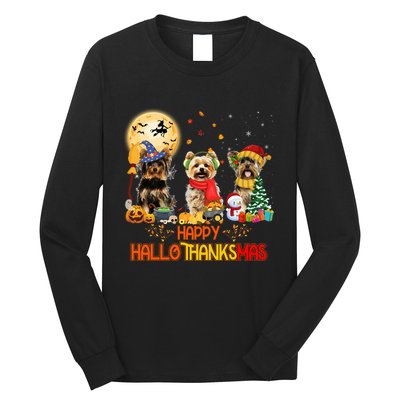 Yorkie Dog Halloween Thanksgiving Happy Hallothanksmas Long Sleeve Shirt