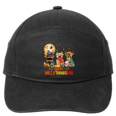 Yorkie Dog Halloween Thanksgiving Happy Hallothanksmas 7-Panel Snapback Hat