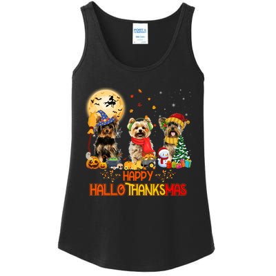 Yorkie Dog Halloween Thanksgiving Happy Hallothanksmas Ladies Essential Tank