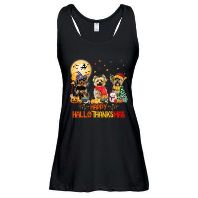 Yorkie Dog Halloween Thanksgiving Happy Hallothanksmas Ladies Essential Flowy Tank