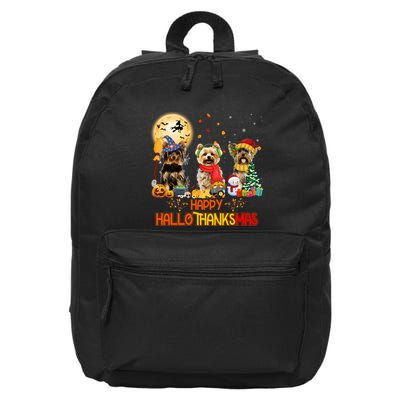 Yorkie Dog Halloween Thanksgiving Happy Hallothanksmas 16 in Basic Backpack
