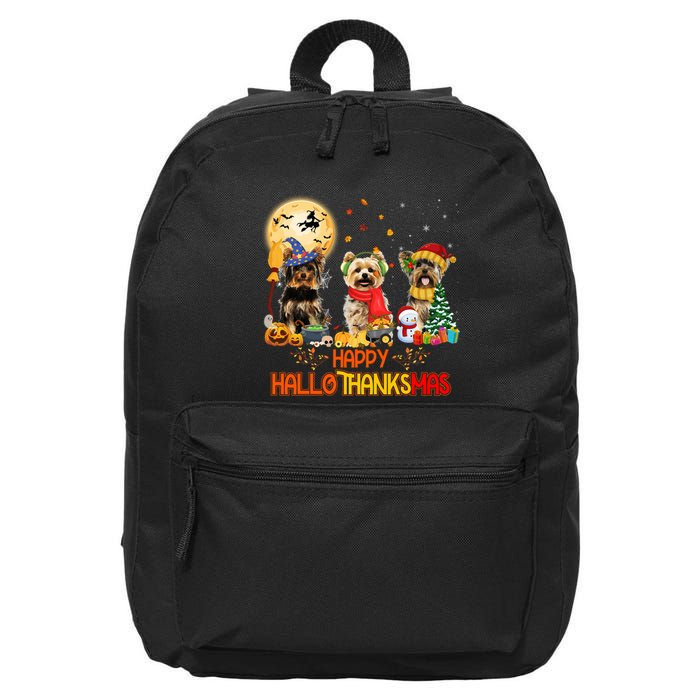 Yorkie Dog Halloween Thanksgiving Happy Hallothanksmas 16 in Basic Backpack