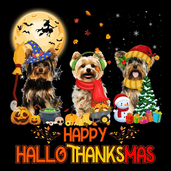 Yorkie Dog Halloween Thanksgiving Happy Hallothanksmas 16 in Basic Backpack