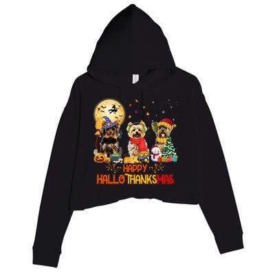 Yorkie Dog Halloween Thanksgiving Happy Hallothanksmas Crop Fleece Hoodie