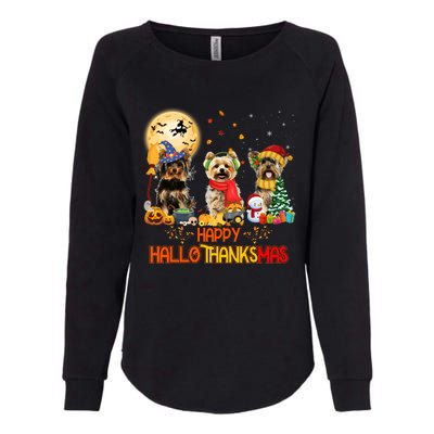 Yorkie Dog Halloween Thanksgiving Happy Hallothanksmas Womens California Wash Sweatshirt