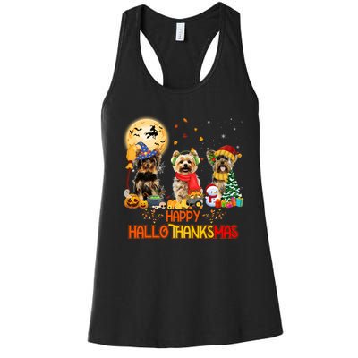 Yorkie Dog Halloween Thanksgiving Happy Hallothanksmas Women's Racerback Tank