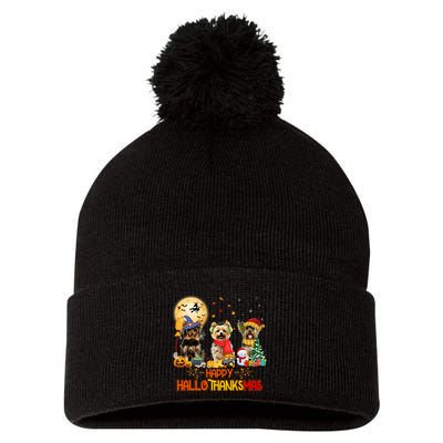 Yorkie Dog Halloween Thanksgiving Happy Hallothanksmas Pom Pom 12in Knit Beanie