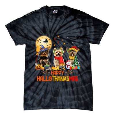 Yorkie Dog Halloween Thanksgiving Happy Hallothanksmas Tie-Dye T-Shirt