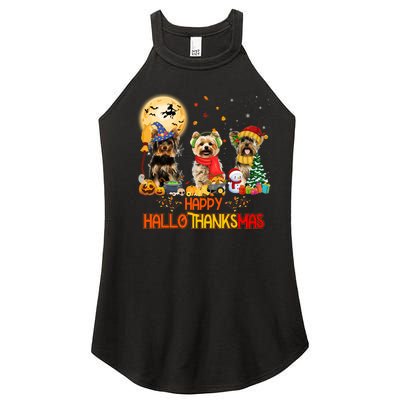 Yorkie Dog Halloween Thanksgiving Happy Hallothanksmas Women's Perfect Tri Rocker Tank