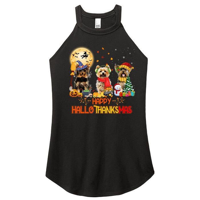 Yorkie Dog Halloween Thanksgiving Happy Hallothanksmas Women's Perfect Tri Rocker Tank