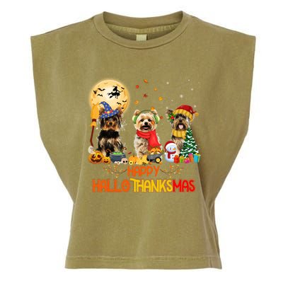 Yorkie Dog Halloween Thanksgiving Happy Hallothanksmas Garment-Dyed Women's Muscle Tee