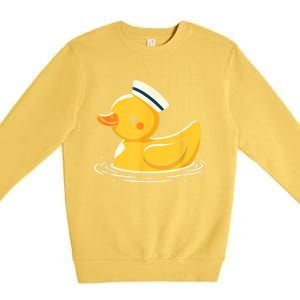 Yellow Duck In Sailor Hat | Cute Duck Lover Premium Crewneck Sweatshirt