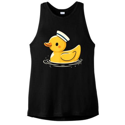 Yellow Duck In Sailor Hat | Cute Duck Lover Ladies PosiCharge Tri-Blend Wicking Tank