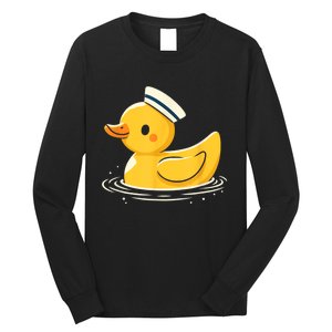 Yellow Duck In Sailor Hat | Cute Duck Lover Long Sleeve Shirt