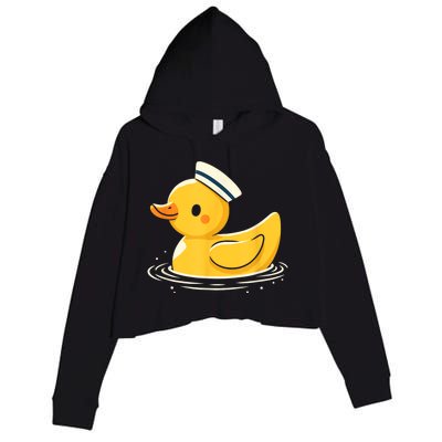 Yellow Duck In Sailor Hat | Cute Duck Lover Crop Fleece Hoodie