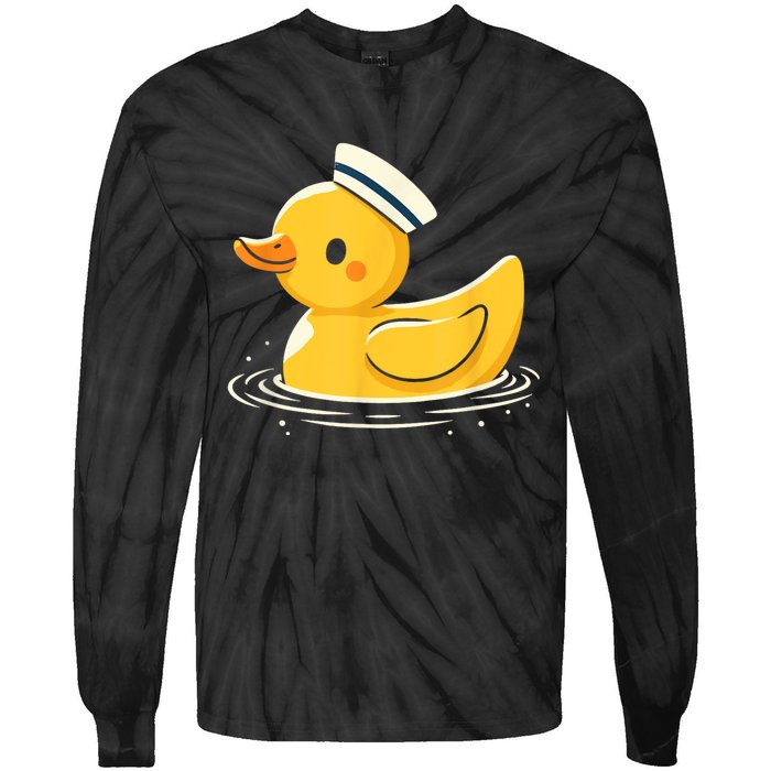 Yellow Duck In Sailor Hat | Cute Duck Lover Tie-Dye Long Sleeve Shirt