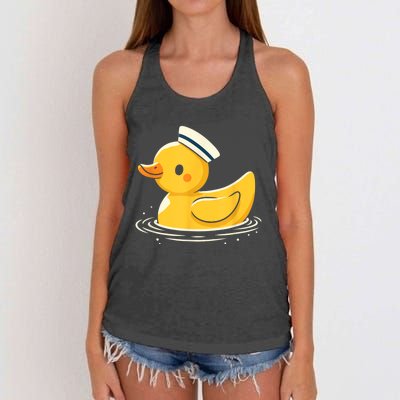 Yellow Duck In Sailor Hat | Cute Duck Lover Women's Knotted Racerback Tank