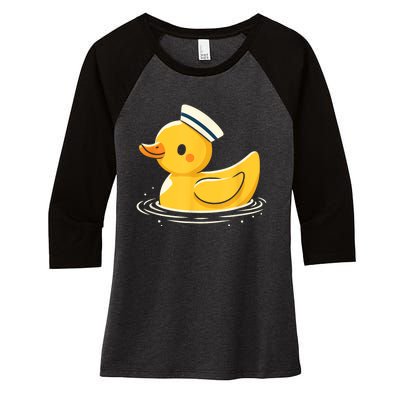 Yellow Duck In Sailor Hat | Cute Duck Lover Women's Tri-Blend 3/4-Sleeve Raglan Shirt