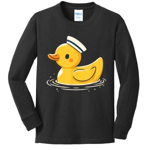 Yellow Duck In Sailor Hat | Cute Duck Lover Kids Long Sleeve Shirt