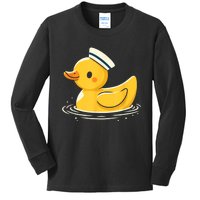 Yellow Duck In Sailor Hat | Cute Duck Lover Kids Long Sleeve Shirt