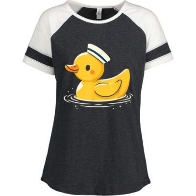 Yellow Duck In Sailor Hat | Cute Duck Lover Enza Ladies Jersey Colorblock Tee