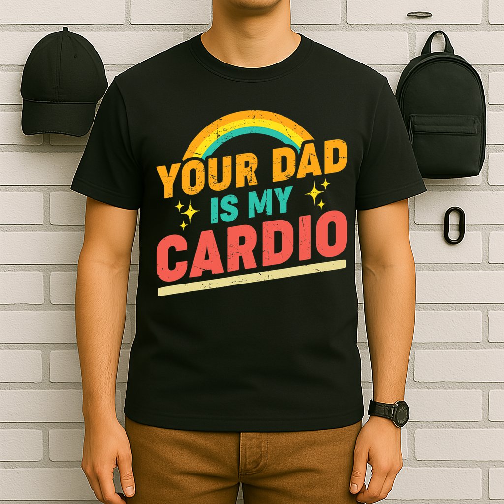 Your Dad Is My Cardio Vintage Rainbow Saying Sarcasm Gym T-Shirt