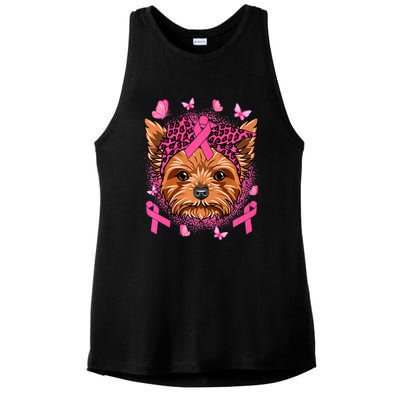 Yorkie Dog & Pink Ribbon Breast Cancer Awareness Girls Ladies PosiCharge Tri-Blend Wicking Tank