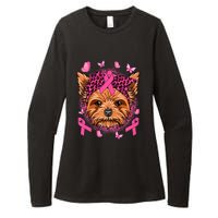 Yorkie Dog & Pink Ribbon Breast Cancer Awareness Girls Womens CVC Long Sleeve Shirt