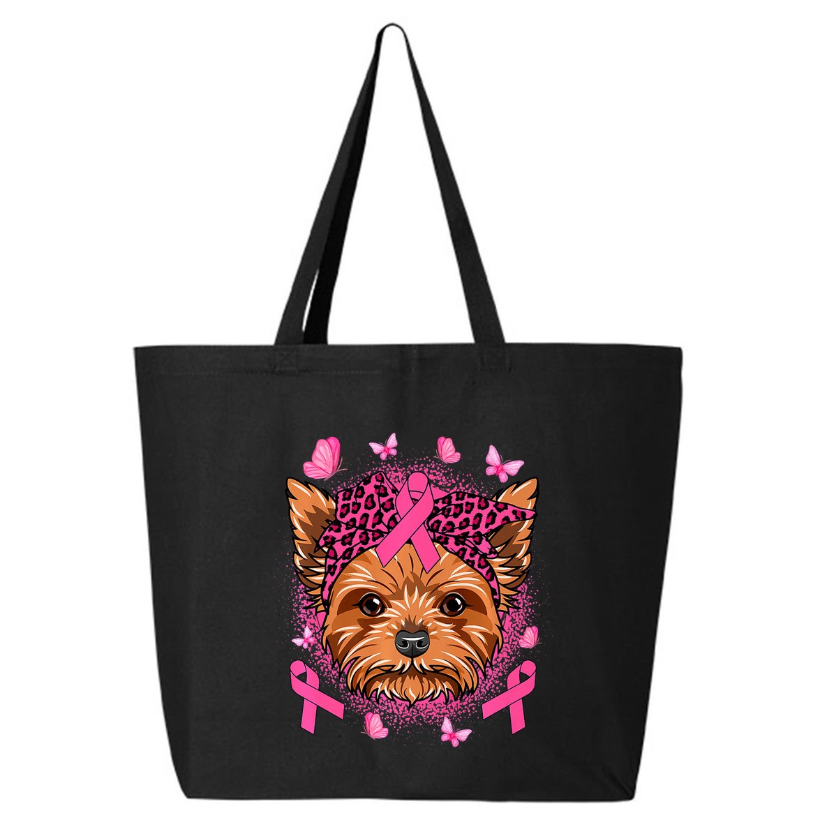 Yorkie Dog & Pink Ribbon Breast Cancer Awareness Girls 25L Jumbo Tote