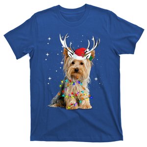 Yorkie Dog Reindeer Christmas Lights Funny Gift T-Shirt