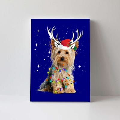 Yorkie Dog Reindeer Christmas Lights Funny Gift Canvas